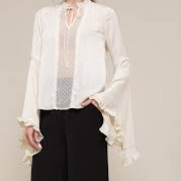 Moon River Tops - Moon River Satin Angel-Sleeve Top